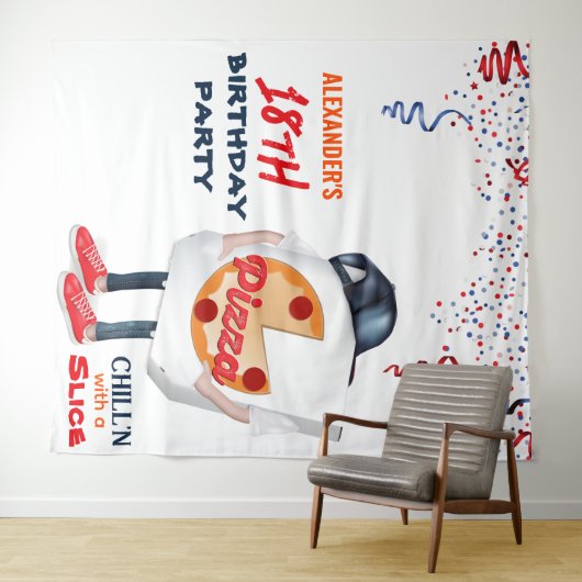 Grappige Pizza Party Achtergrond Wandkleed (In Situ (horizontaal))