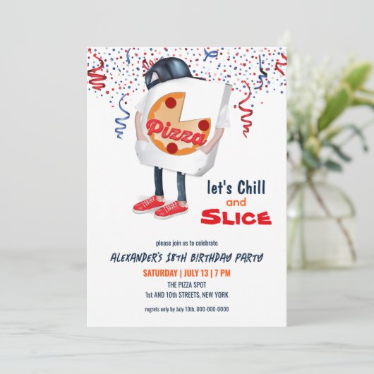 Grappige Pizza Party Uitnodiging (Staand voorkant)