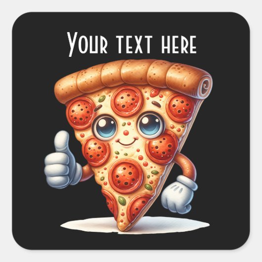 Grappige pizza party voeg bericht toe vierkante sticker (Voorkant)