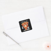 Grappige pizza party voeg bericht toe vierkante sticker (Envelop)
