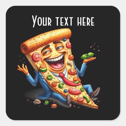 Grappige pizza party voeg bericht toe vierkante sticker (Voorkant)