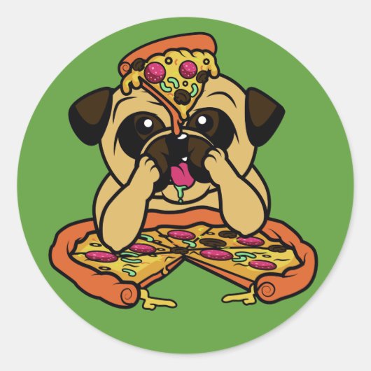 Grappige Pizza Pug stickers (Voorkant)
