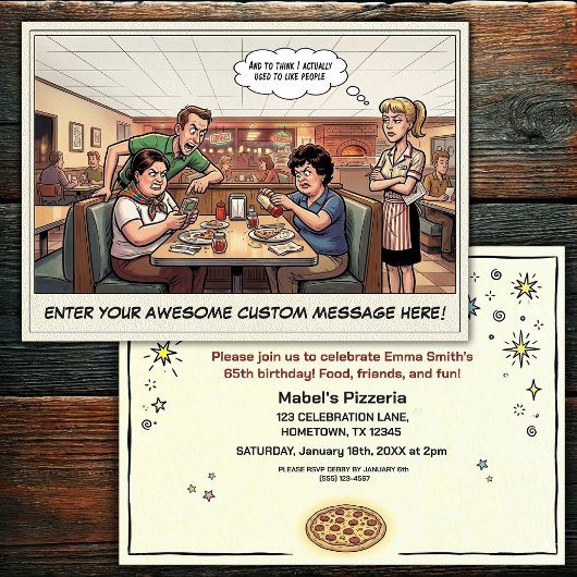 Grappige Pizza Restaurant Groep Feestviering Kaart