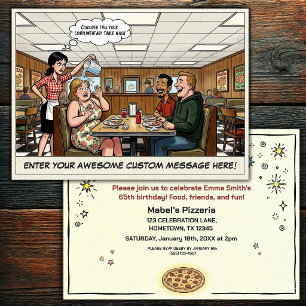 Grappige Pizza Restaurant Groep Feestviering Kaart