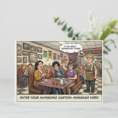 Grappige Pizza Restaurant Groep Feestviering Kaart (Staand voorkant)