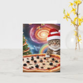 Grappige Pizza Santa Cat Kerstmis Kaart (Gele Bloem)