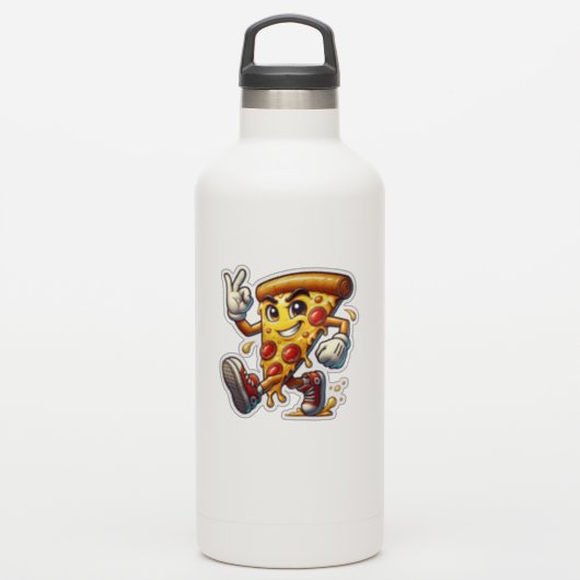 Grappige Pizza Slice Sticker met Attitude (Waterfles)