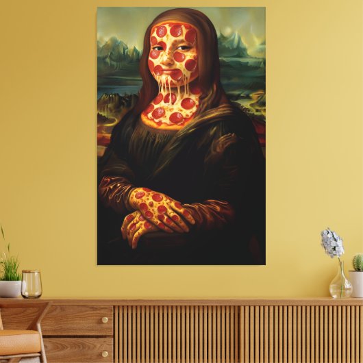 Grappige Pizza-thema Kunstparodie Canvas Afdruk (Insitu (Woonkamer))