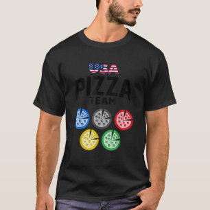 Grappige Pizza USA Eten Team 5 Ringen Kleuren Vlag T-shirt