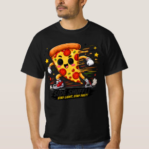 Grappige Pizza Zijwaartse Shuffle Workout Cartoon T-shirt
