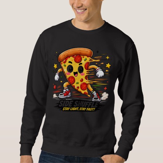 Grappige Pizza Zijwaartse Shuffle Workout Cartoon Trui (Voorkant)