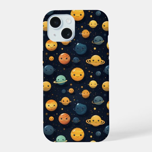 Grappige Planeten Ruimte Patroon iPhone 15 Case (Achterkant)