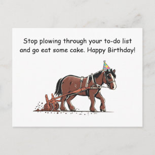 Grappige ploegende paard verjaardagsgroet briefkaart