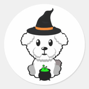 Grappige pluizige hond is een heks ronde sticker
