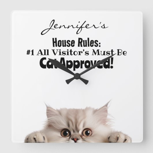 Grappige pluizige kat wandklok (Voorkant)