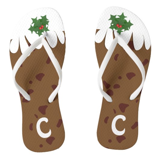 Grappige Plum Pudding Monogram Kerstmis in juli Teenslippers (Voetbed)
