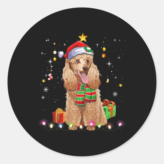 Grappige Poedel Hondenboom Kersttrui Xmas Honden Ronde Sticker (Voorkant)