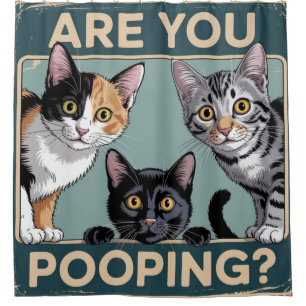 Grappige "Poep je?" Lapjeskat, Tabby & Zwarte Kat Douchegordijn