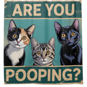 Grappige "Poep je?" Lapjeskat, Tabby & Zwarte Kat Douchegordijn