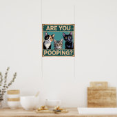 Grappige "Poep je?" Lapjeskat, Tabby & Zwarte Kat Poster (Keuken)