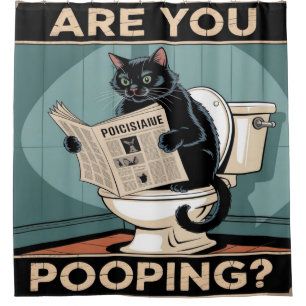 Grappige "Poep je?" Zwarte kat op toilet Douchegordijn