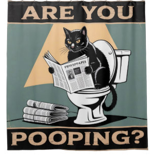 Grappige "Poep je?" Zwarte kat op toilet Douchegordijn