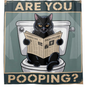 Grappige "Poep je?" Zwarte kat op toilet Douchegordijn