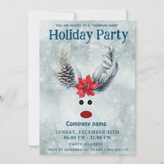 Grappige poinsettia rendieren feestje corporate kaart (Voorkant)