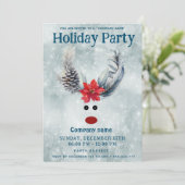 Grappige poinsettia rendieren feestje corporate kaart (Staand voorkant)