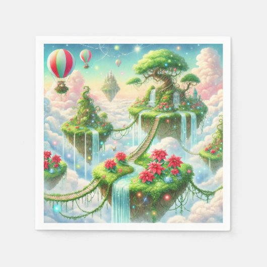 Grappige Poinsettia Sky Islands Découpage Napkins Servet (Voorkant)