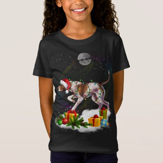Grappige Pointer Hond Kerstverlichting Santa Hoed T-shirt (Voorkant)