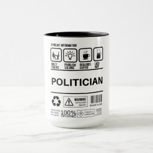 Grappige politicus die met informatie omgaat mok