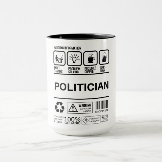 Grappige politicus die met informatie omgaat mok (Midden)