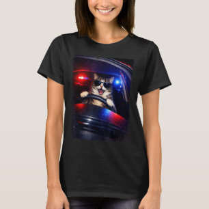 Grappige politie gekke kat rijdt auto grappige kat t-shirt