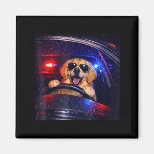 Grappige politie golden retriever rijdt auto hond  magneet