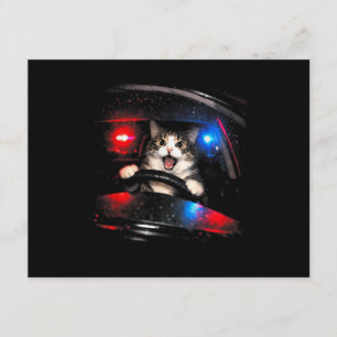 Grappige Politie Kat Bestuurt Auto Vintage Kat Mem Informatiekaartje