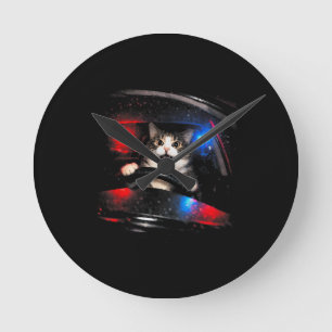 Grappige Politie Kat Bestuurt Auto Vintage Kat Mem Ronde Klok