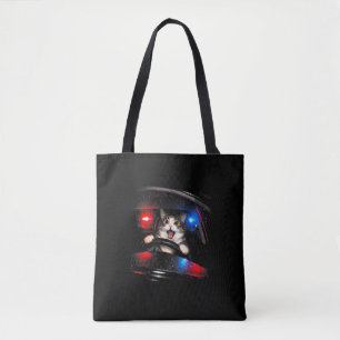 Grappige Politie Kat Bestuurt Auto Vintage Kat Mem Tote Bag