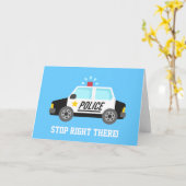 Grappige politie patrouille auto gelukkige verjaar kaart (Gele Bloem)