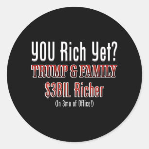Grappige politieke corrupte Trump wordt rijker in Ronde Sticker