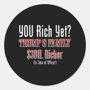 Grappige politieke corrupte Trump wordt rijker in Ronde Sticker