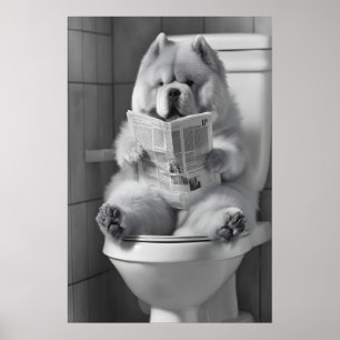 Grappige Pomeranian-badkamerprint, krantenart met Poster