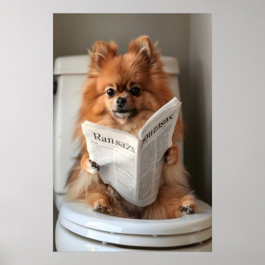 Grappige Pomeranian-badkamerprint, toiletkrant Poster (Voorkant)