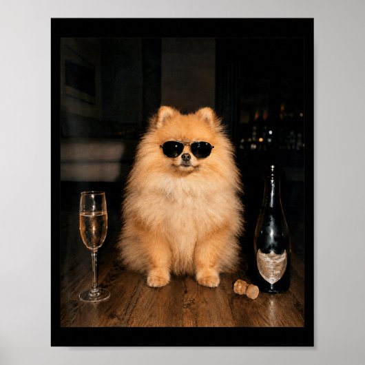 Grappige Pomeranian die Champagne drinkt Meme Poster (Voorkant)