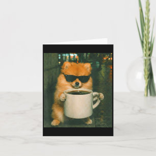 Grappige pomeranian die koffie drinkt meme retro s kaart