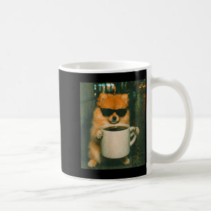 Grappige pomeranian die koffie drinkt meme retro s koffiemok