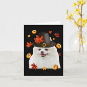 Grappige Pomeranian Hond Pilgrim Hoed Herfst Geluk Kaart (Gele Bloem)