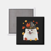 Grappige Pomeranian Hond Pilgrim Hoed Herfst Geluk Magneet (Voorkant / Achterkant)