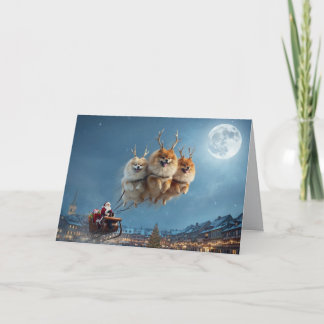 Grappige Pomeranian Rendier Kerstmis Kaart