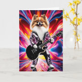 Grappige Pomeranian Rockster Kaart (Gele Bloem)